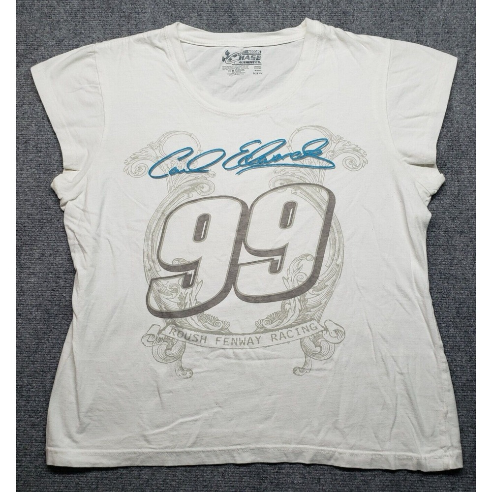 Chase Authentics T-Shirt Womens XL White Nascar Carl Edwards 99 Cap Sleeve